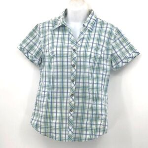 Columbia Short Sleeved Plaid Button Down Fitted Top Size M Tartan